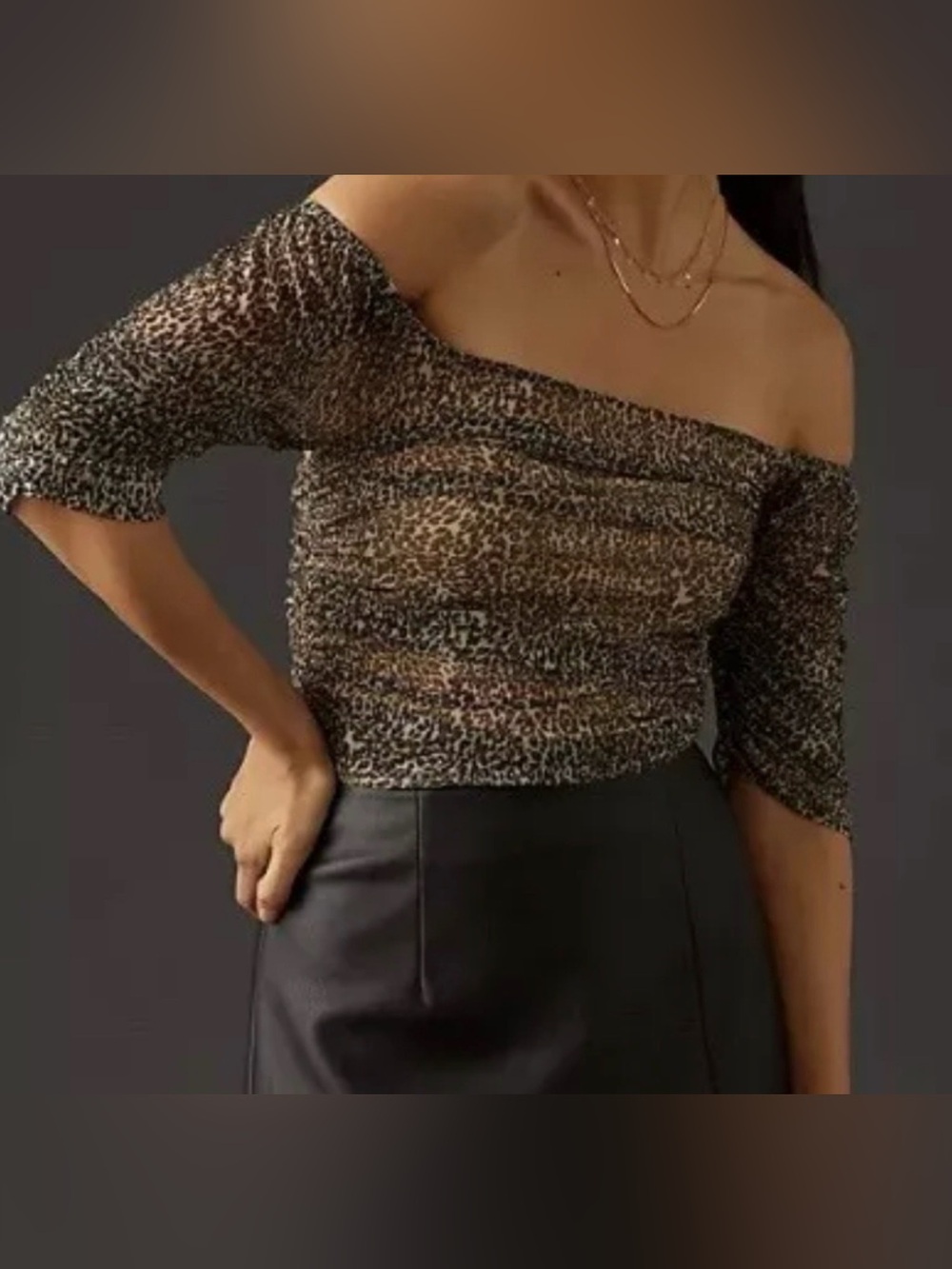 Anthropologie Mesh Shirred Animal Print Top Size S